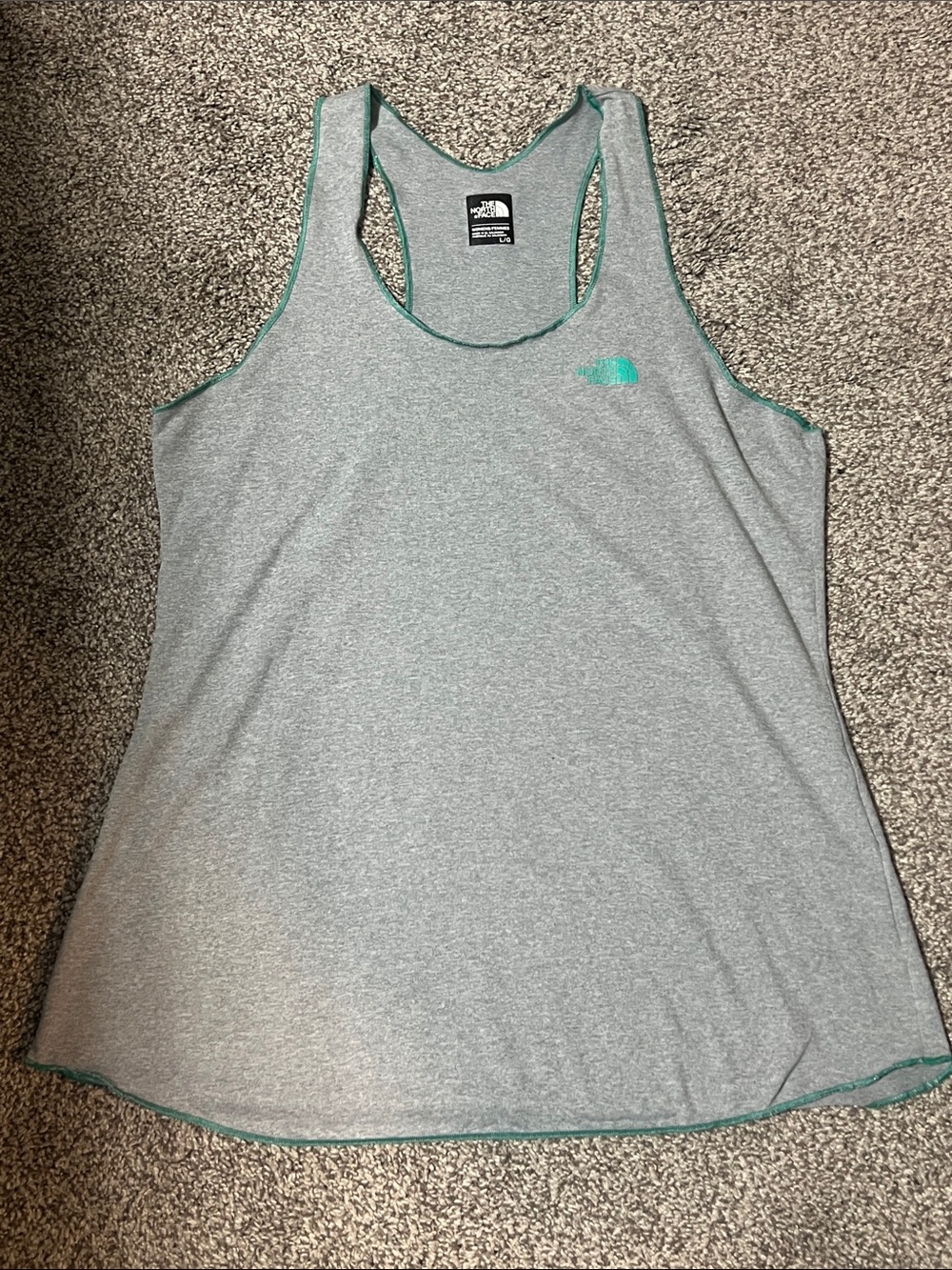 The North Face Women's Light Gray Racerback Tank with Teal Trim